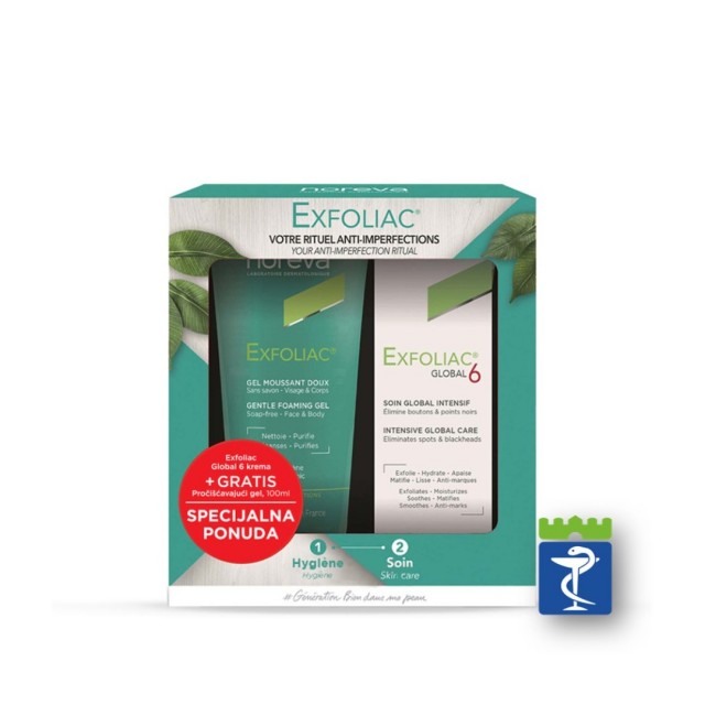 Noreva Exfoliac Global 6 30Ml Krema +Pročišćavajući Gel 100Ml Noreva Exfoliac Global 6 30Ml Krema +Pročišćavajući Gel 100Ml
