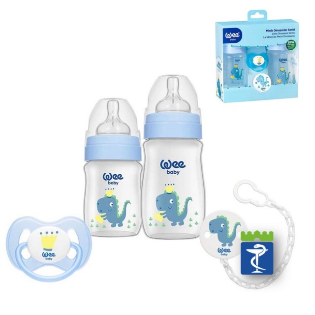 Wee Plavi Dino Set Flašica +Varalica +Lančić